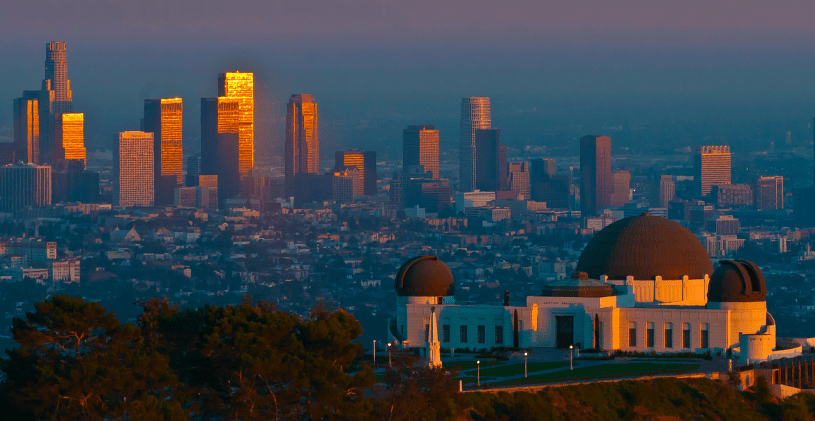 landscape showing Griffith observatory and Skyline